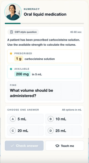 Mira CBT question practice screen